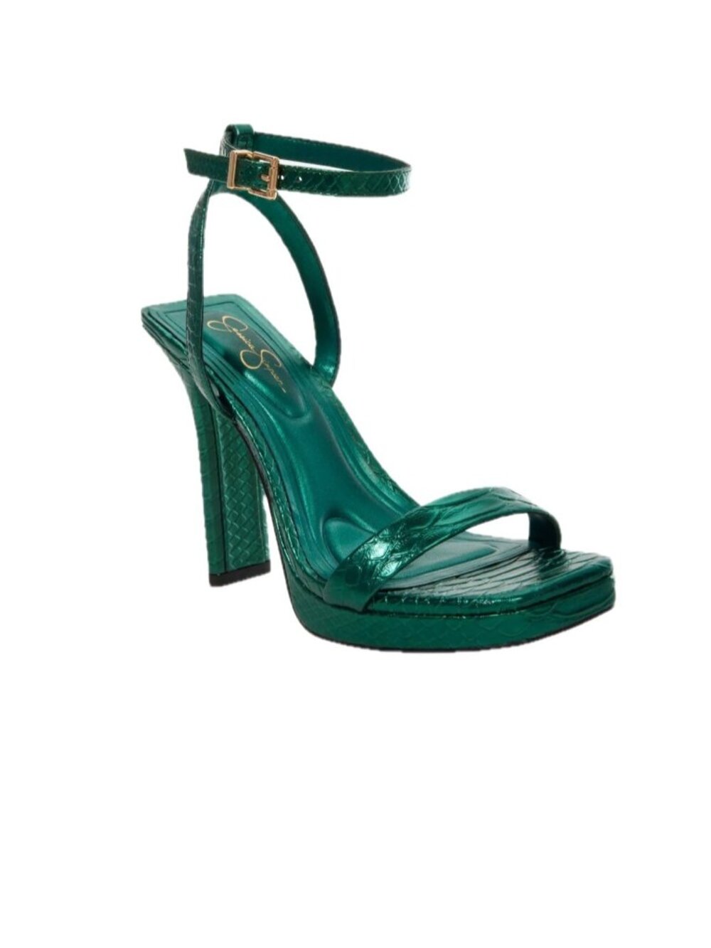 Jessica Simpson Adonia Womens Metallic Python Gem Green Heeled Sandals Size 9.5M